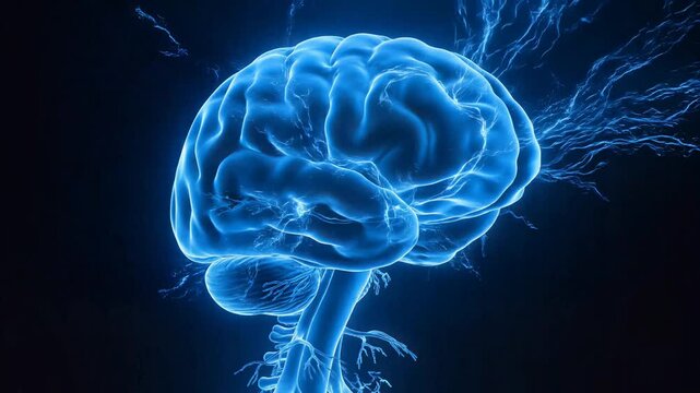 Human Brain and Nervous System with Glowing Blue Energy Connections.