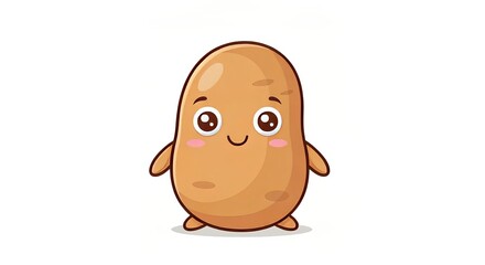 Cute Cartoon Potato Character With Big Round Eyes, Smiling Happily, Isolated On White Background