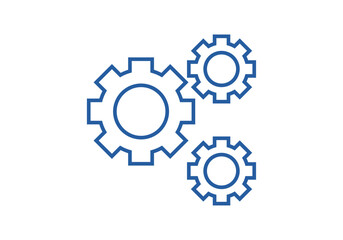 Tres engranajes azules interconectados que simbolizan el trabajo en equipo y la eficiencia 