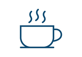 Icono de taza de caf&eacute; caliente azul con vapor sobre un plato