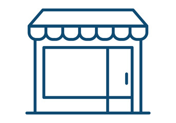 Icono de fachada de tienda peque&ntilde;a o comercio local con toldo y escaparate