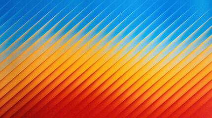 Obraz premium Grainy ribbed abstract background texture with diagonal stripes in vibrant gradient of blue, yellow, and red colors, creating a dynamic and modern visual pattern