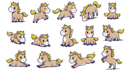 Palomino horse vector character set showing fun different poses