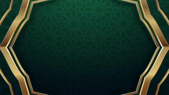 Luxury Islamic dark green background with golden arched frame