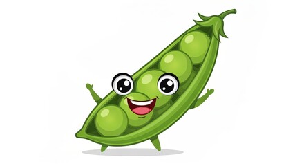Naklejka premium A Happy Cartoon Pea Pod Character Standing Proudly Isolated on White Background, Smiling and Joyful.