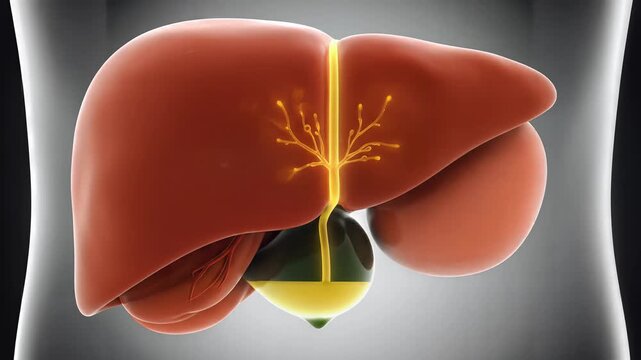 Human Liver and Gallbladder Anatomy with Bile Flow Animation.