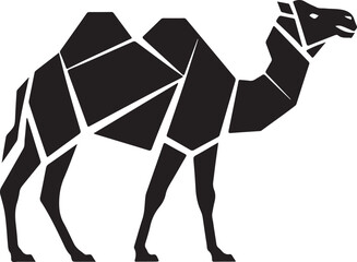Geometric Black Camel Silhouette on White Background, Abstract Animal Art