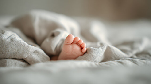 Baby foot peeking from blanket