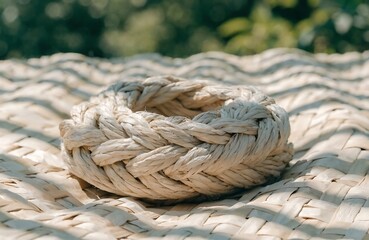 A woven basket sitting on a wicker surface
