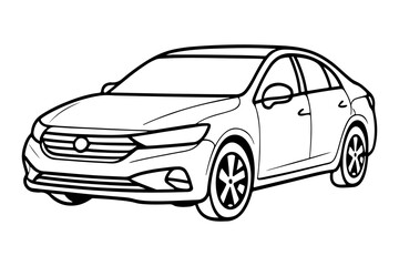 Naklejka premium Black and White Line Drawing of Modern Sedan Car