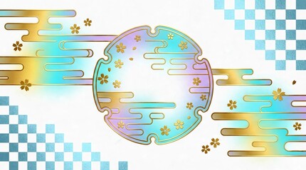 和紙地浮世絵風和風伝統紋イメージ雲模様テクスチャ 背景素材