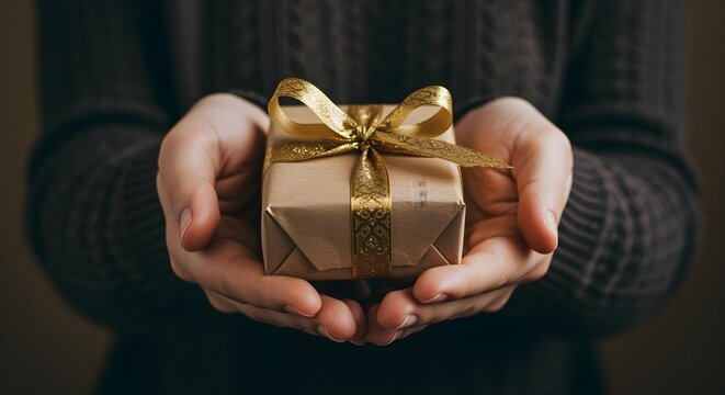 Hands Giving Gift Box During Ramadan on White Background