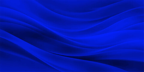 Smooth blue silk and satin fabric background featuring flowing waves of soft light and a shiny purple curve design with a liquid textile motion texture