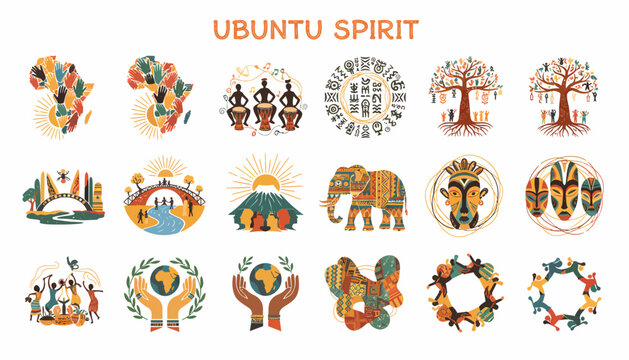 Ubuntu Spirit African Culture Symbols and Icons Collection