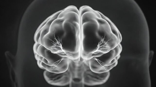 Anatomical Render of the Human Brain in Transparency Showing Cerebral Cortex and Neuro Pathways for Medical and Scientific Education