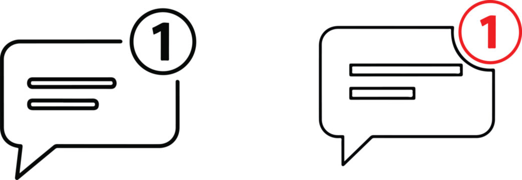 Black line icon of a speech bubble with a notification number one inside a circle