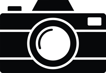 Black silhouette of a digital camera representing photography professional imaging equipment photo journalism artistic creativity media production and modern electronic devices. © CLOCK TIME
