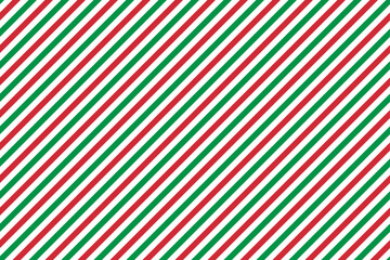 緑・白・赤のトリコロールカラーの斜めストライプ(細め)のシームレスパターン　ベクターイラスト背景画像