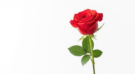 Fototapeta premium Single Red Rose on White Background.