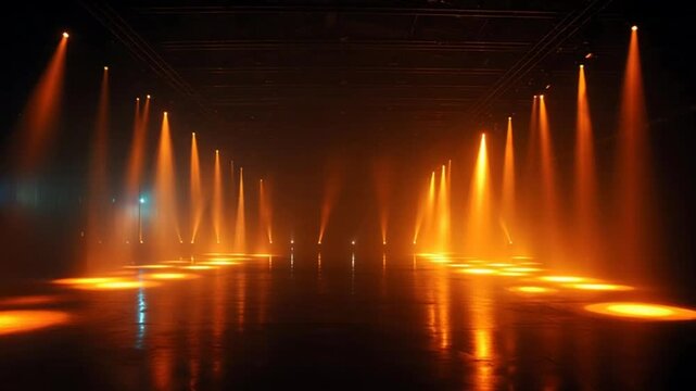 Moody orange stage lighting creates a dramatic, reflective atmosphere during a night performance at a venue.