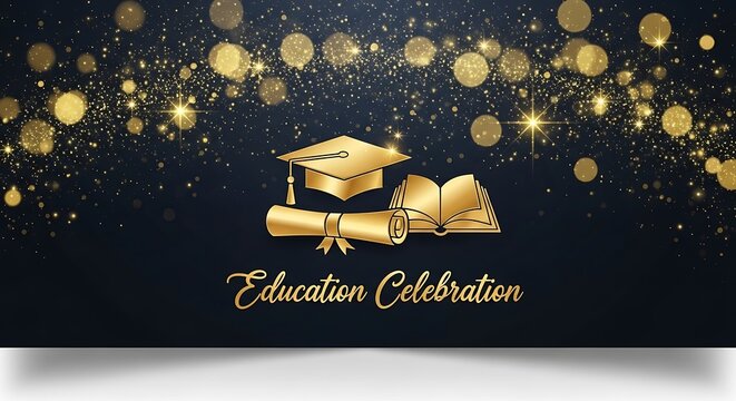 Golden graduation cap and diploma on dark background for premium academic achievement and honor awards