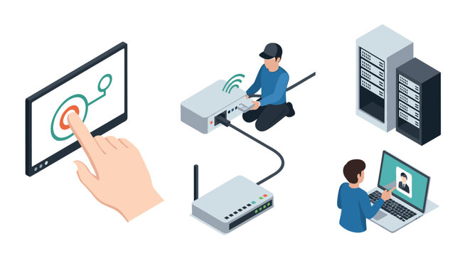Efficient network setup with isometric technician installation and router management