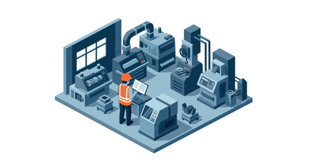 Obraz premium Factory automation concept with engineer in modern industrial workshop