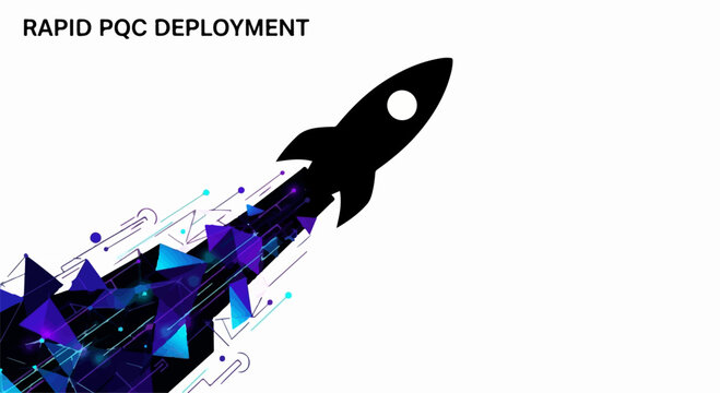 Black rocket launching into colorful abstract digital space, symbolizing rapid progress and innovation