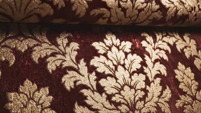 Seamlessly looping abstract motion graphics background featuring an elegant damask Victorian wallpaper scrolling slowly across the screen surface slowly, looping, motion