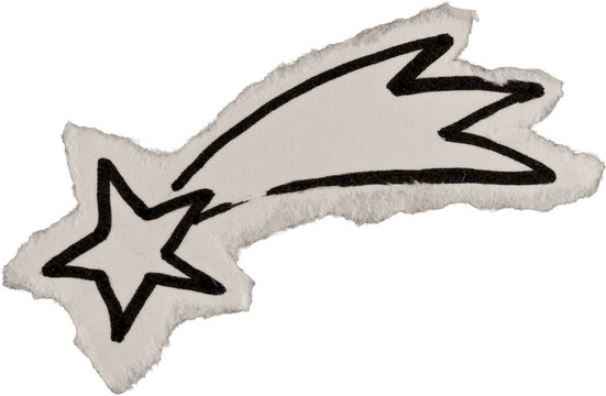 Black And White Vintage Ripped Paper Shooting Star Doodle