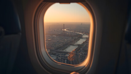 Realistic POV shot through an oval airplane window