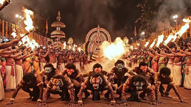Puli kali Traditional Tiger Dance Festival Kerala India Night