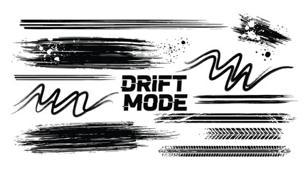 Drift mode logo with abstract black brushstrokes on white background © S.Siam
