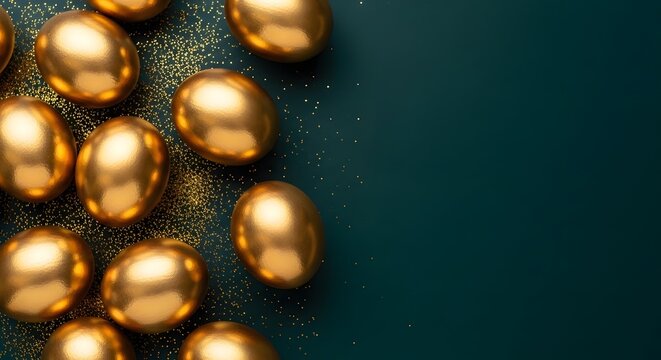 Easter eggs in golden hues on dark background