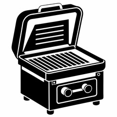 Open electric grill black and white icon kitchen appliance cooking food bbq grilling summer outdoor indoor