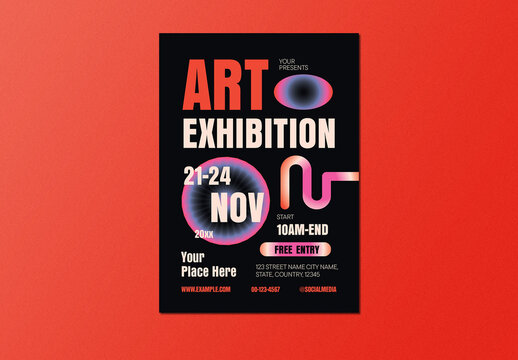 Black Fractal Gradient Art Exhibition Flyer