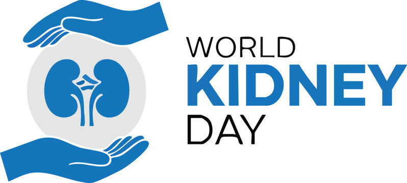World kidney day graphic with hands protecting a kidney icon and text