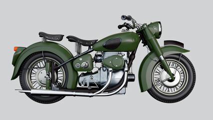 Obraz premium Vintage military style motorcycle isolated on grey background
