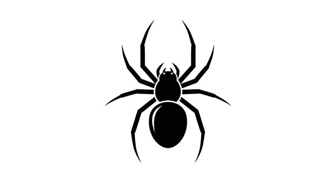 Black Spider Silhouette Isolated on White Background.