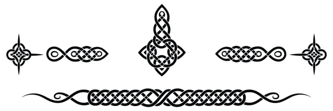 Celtic borders and headers set, intricate knotwork and interlaced ornament frame collection in traditional medieval style