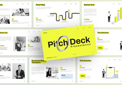 Modern Yellow Pitch Deck Presentation Template for Startup Business Proposal