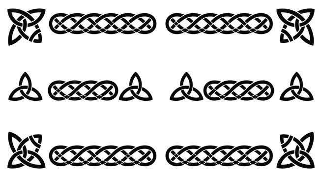 Celtic knot border set - triquetra, spiral decorative frames in traditional interlaced style, intricate medieval inspired ornament collection