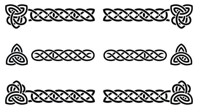 Celtic knot border set - triquetra, spiral pattern headers with woven braid and trinity motifs, elegant ancient Celtic inspired vector illustration