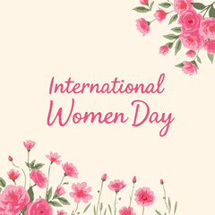 Adobe Illustrator ArtworkA vibrant illustration celebrating International Women's Day with elegant pink floral borders on a soft cream background, perfect for social media.