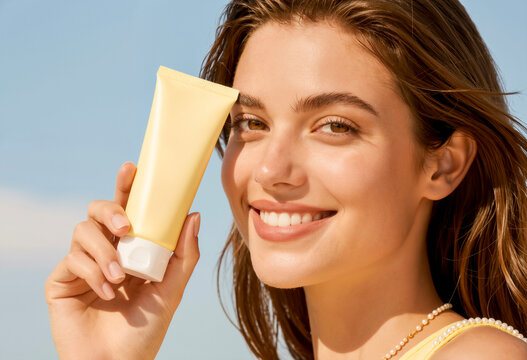 Giovane donna crema solare estate cura della pelle bellezza
