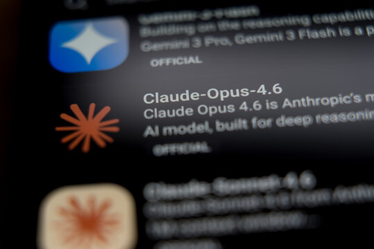 Claude-Opus-4.6 mobile application interface on a smartphone screen, showcasing Anthropic most intelligent frontier model designed for autonomous agentic workflows and complex enterprise tasks.