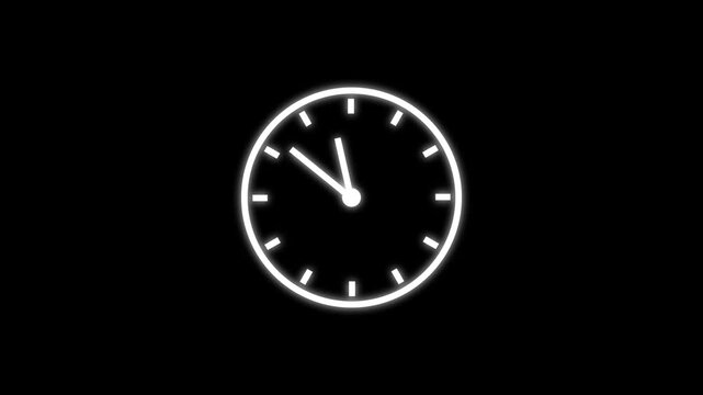 clock icon animation on black background. analog clock timer circle animated. 12 Hours Clock. Clock icon vector animation with clock face.