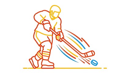 Obraz premium Ice hockey player in action hitting puck with stick