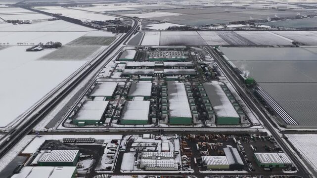 Data center in Middenmeer, Agriport. Birds eye view. Information technology Infrastructure.