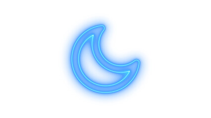 A vibrant blue neon crescent moon icon with a glowing outline, perfect for night mode interfaces, sleep tracking apps, or celestial themes, isolated on transparent background. © MdSamsul1234